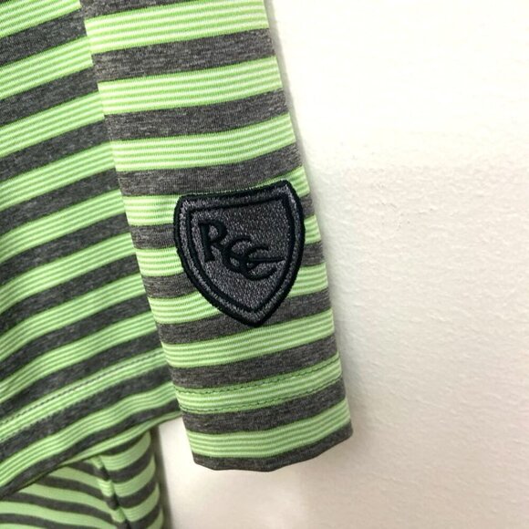 FootJoy Men’s Golf Polo S/S Shirt Men's Sz L Green & Gray Striped RCC on sleeve - Picture 4 of 5